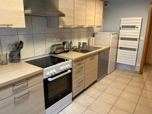 a kitchen with a sink and a stove top oven at Le cordonnier du Staedel in La Petite-Pierre