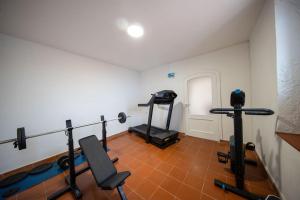 een fitnessruimte met 2 loopbanden en 2 machines in een ruimte bij Relax in Luxury Villa with Jacuzzi SeaView and Sauna in Minori