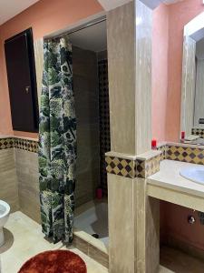 e bagno con doccia, servizi igienici e lavandino. di Luxury apartment 3 in the heart of Gueliz, Wifi, Pool a Marrakech
