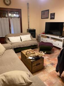 - un salon avec 2 lits et une télévision à écran plat dans l'établissement Casa de los sueños, à Cadiñanos