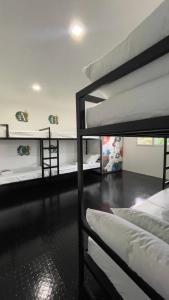 a room with three bunk beds in it at LArtista Hostel in Puerto Princesa City