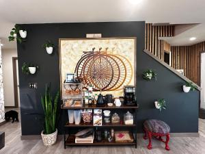 a wall with a large painting of a ferris wheel at Central Tacoma Homestay with breakfast included -private room- in Tacoma