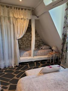 1 Schlafzimmer mit 2 Betten im Dachgeschoss in der Unterkunft Gîte de charme, bord de Loire Ma Maison Angevine in Le Thoureil