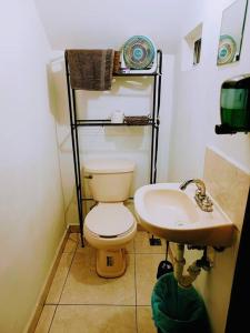 La petite salle de bains est pourvue de toilettes et d'un lavabo. dans l'établissement 15 min de playa Casa minimalista, à Ciudad Madero