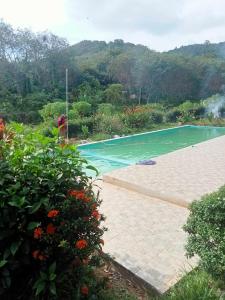 una piscina en un jardín con flores en Phusam Big Resort, en Ko Mook
