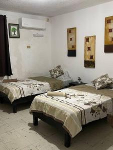 a room with two beds in a room at Refugio Amarelo en calle 10: eje vital de la zona in Ciudad Madero