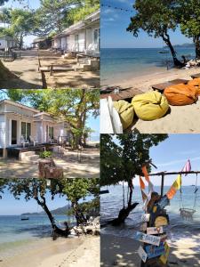 a collage of photos of a beach with a tree at Patoo in Ko Chang