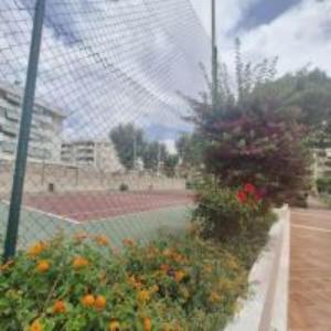 a view of a garden with flowers and a fence at Primera Linea del Mar - Acceso Directo Playa Carihuela in Torremolinos