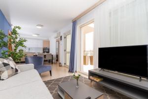 a living room with a large flat screen tv at Garden Palace Resort in Umag