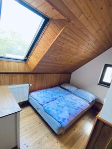 1 dormitorio con 1 cama en el ático en Chalupa u Kožichů, en Horní Maršov