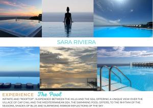 カップ・ダイユにあるSARA RIVIERA Costa Planaのスイミングプールに立つ人物の写真のコラージュ