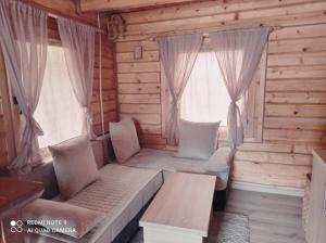 een kamer met een bank in een blokhut bij Vikendica-Brvnara Pine in Pale