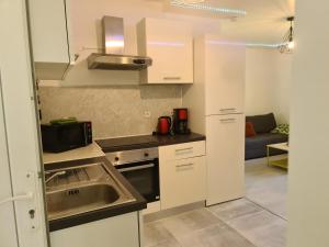 una piccola cucina con lavandino e forno a microonde di CAP SAINT EMILION-Idéal PROS-horaires adaptables a Petit-Palais-et-Cornemps