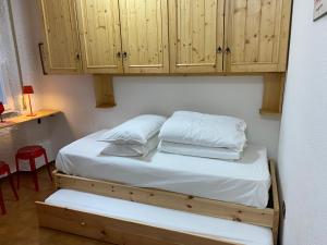 een slaapkamer met een bed en houten kasten bij Suite Neve in Madesimo