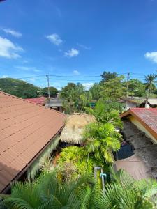 una vista sul soffitto di un edificio con palme di Game Bar a Suratthani