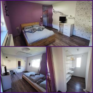 duas fotografias de um quarto com uma cama e um quarto com em Laura's house em Slovenj Gradec