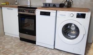 a white washer and dryer in a kitchen at Blueberry in Buczkowice