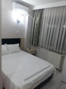 イスタンブールにあるHOTEL DUNAYのベッドルーム(白いベッド1台、窓付)