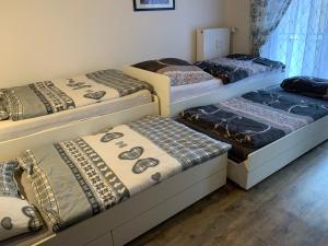 Un grupo de 4 camas en una habitación en Wohnen im Herrenwäldchen en Brombachtal