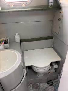 a small bathroom with a toilet and a sink at Bateau plaisance hotel Antibes in Antibes