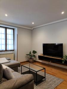 uma sala de estar com um sofá e uma televisão em Arotzetxea em Elizondo