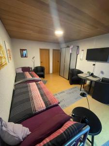 a room with two beds and a tv in it at Ferienwohnung Hoffmann in Bad Münder am Deister
