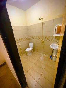 ein Bad mit einem WC und einem Waschbecken in der Unterkunft Hotel Inn Gulistan-e-Jhour in Karatschi