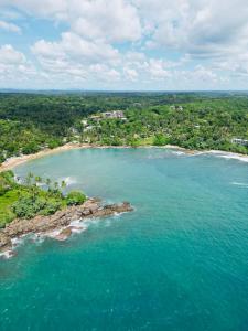 an aerial view of a beach and the ocean at Amour Surf in Tangalle