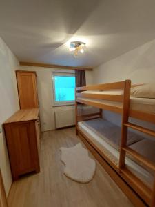 1 Schlafzimmer mit 2 Etagenbetten und einem Fenster in der Unterkunft Apartment Ledermoos in Mauterndorf