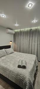 - une chambre avec un lit et 2 oreillers dans l'établissement The Velvet, à Chişinău