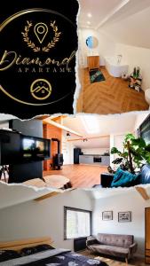 a collage of two pictures of a living room at Apartamenty Diamond na Sportowej in Tylicz