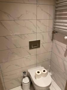 ein Badezimmer mit einem WC und zwei Rollen Toilettenpapier in der Unterkunft low price luxury apartment city center in Istanbul