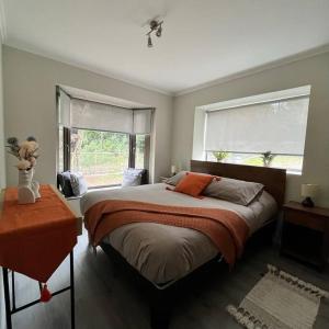 a bedroom with a large bed and a window at Nuevo y cómodo Departamento en Pucón in Pucón +13 photos