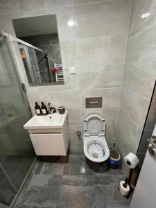 a bathroom with a toilet and a sink at Luxury apartment by versace in Istanbul