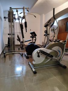 um ginásio com várias bicicletas de exercício numa sala em Villa Vino & Grad em Zagreb