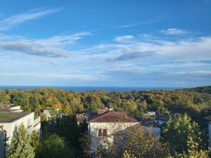 a view of a town with trees and the ocean at Apartament Nad Klifem SEA VIEW in Gdynia