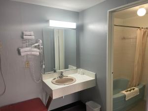 a bathroom with a sink and a shower at Acorn Motel in Black Mountain