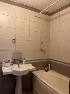 a bathroom with a sink and a bath tub at Erion’s apartament in Kosovo Polje