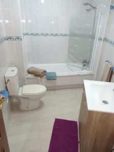 a bathroom with a toilet and a tub and a sink at APARTAMENTO CANELAS in Portonovo