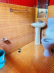 y baño con aseo y lavamanos. en Al Hayat Guest House, en Pahalgām