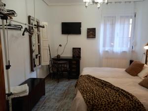 a room with two beds and a television on the wall at EL RINCÓN DE CHAVELY in Palencia