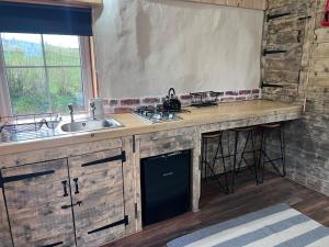 a kitchen with a sink and a counter top at Honeysuckle Straw Bale Cabin in Dallas
