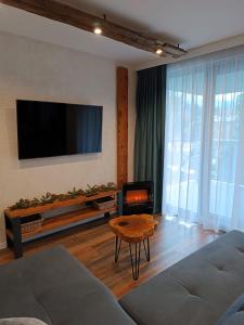 Televízia a/alebo spoločenská miestnosť v ubytovaní Apartament Madlen Kalinowa Szczyrk Sauna Grota Solna