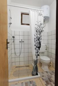 a bathroom with a shower and a toilet at Apartman Pearl in Sarajevo