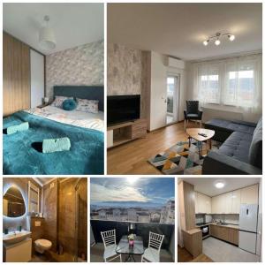 a collage of pictures of a bedroom and a living room at Apartman Vista Banja Luka in Banja Luka