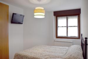 a bedroom with a bed and a tv and a window at VUT PINARES DE SORIA in Molinos de Duero
