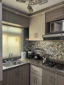 eine Küche mit einer Spüle und einer Arbeitsplatte in der Unterkunft Casa Familiar in Armenia