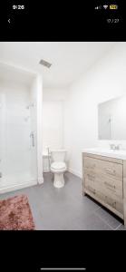 a bathroom with a toilet and a tub and a sink at SUITE Dreams CARROLL 11 in Paterson