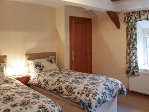 a bedroom with two beds and a window at Plas Madog in Llanuwchllyn