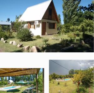 a collage of pictures of a house and a yard at cabañas los ciruelos in General Alvear